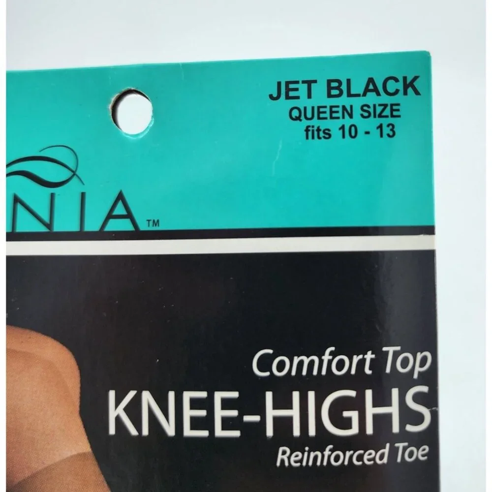 Ravinia Comfort Top Reinforced Toe Nylon Blend Knee-Highs Jet Black‎ Queen Size